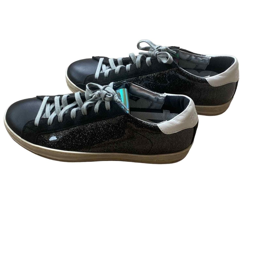 P448 Sneakers Black Leather and Glitter Sz 39-8.5/9 Glam Grunge Streetwear Chic - Picture 3 of 13